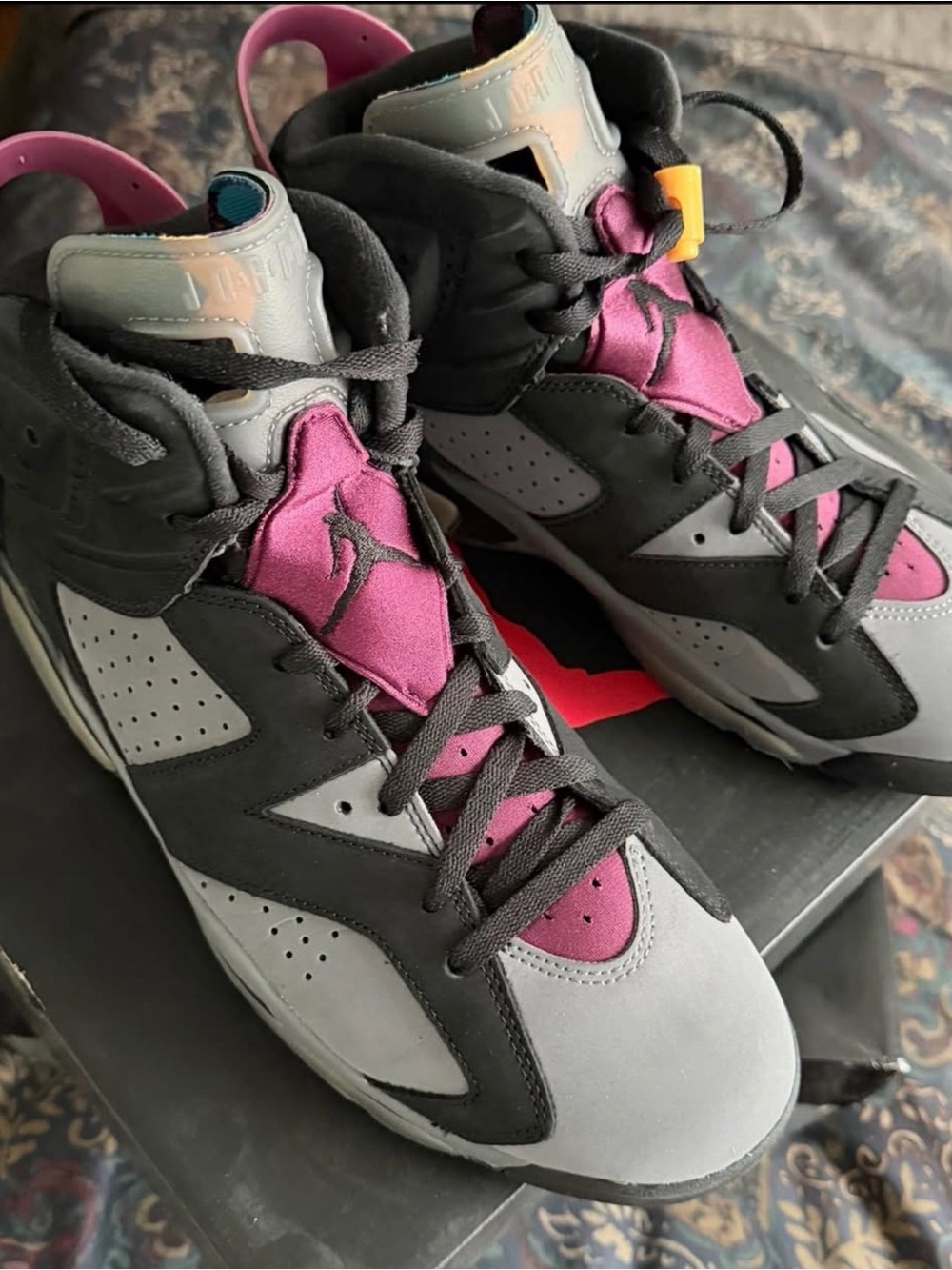 Jordan men’s High-Top Sneakers in Gray and Pink